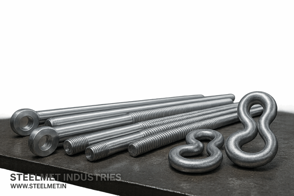 Bright steel anchor rods and lifting hardware components