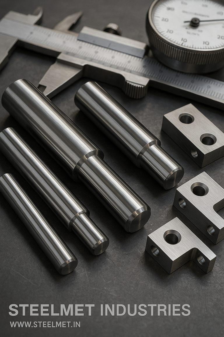 Bright steel bars and fabricated brackets prepared for finishing and assembly