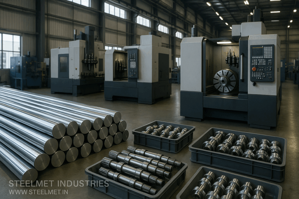 Bright steel bars and machined components used in industrial equipment