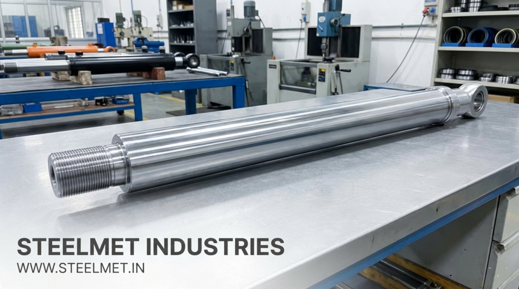 Hydraulic cylinder shaft manufactured from steel bright bar for industrial applications