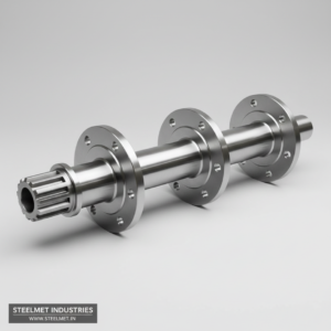 Technical view of rotavator shaft showing flanges, straightness and cylindrical geometry