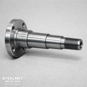 Technical view of stub axle showing bearing journals and geometry
